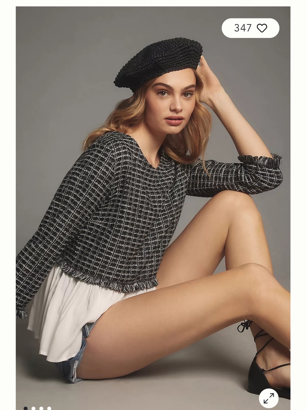 Anthropologie Maeve Tweed Twofer Black & White Tweed-Look Layered Hem Top